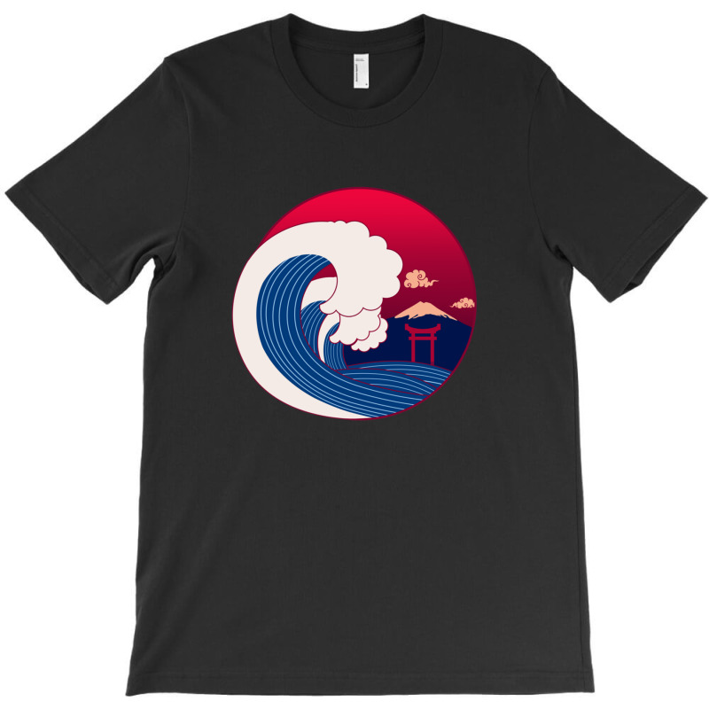 Japanese Wave Off Mt Fuji With Shinto Torii Gate Vector Graphic T-shirt | Artistshot