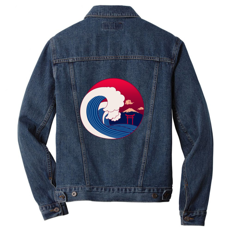 Japanese Wave Off Mt Fuji With Shinto Torii Gate Vector Graphic Men Denim Jacket | Artistshot