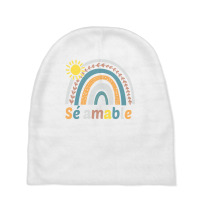 Sé Amable Spanish Bilingual Teacher Be Kind Boho Rainbow Pullover Hoo Baby Beanies | Artistshot