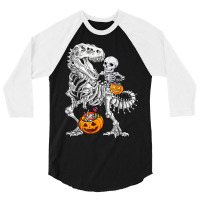 Skeleton Dinosaur T Rex Boys Halloween Mummy Funny Pumpkin 3/4 Sleeve Shirt | Artistshot