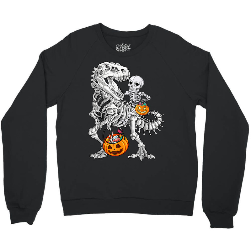 Skeleton Dinosaur T Rex Boys Halloween Mummy Funny Pumpkin Crewneck Sweatshirt | Artistshot