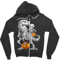 Skeleton Dinosaur T Rex Boys Halloween Mummy Funny Pumpkin Zipper Hoodie | Artistshot