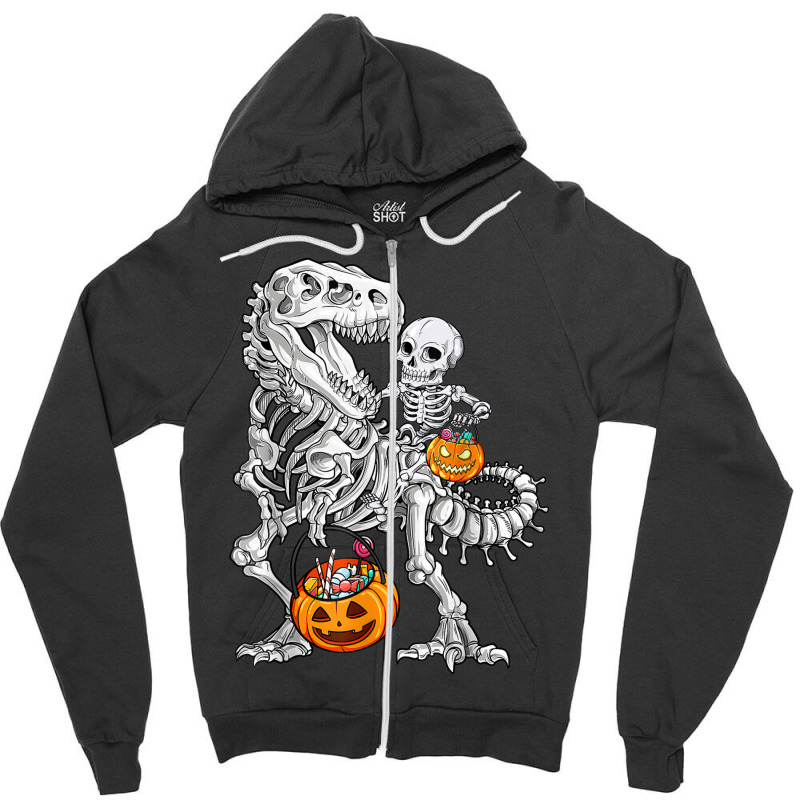 Skeleton Dinosaur T Rex Boys Halloween Mummy Funny Pumpkin Zipper Hoodie | Artistshot