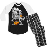 Skeleton Dinosaur T Rex Boys Halloween Mummy Funny Pumpkin Men's 3/4 Sleeve Pajama Set | Artistshot