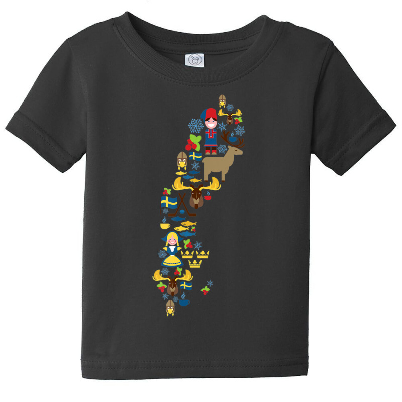 Sweden Map Stylized Map Of Sverige, Swedish Symbol Baby Tee by Mata Gibson | Artistshot