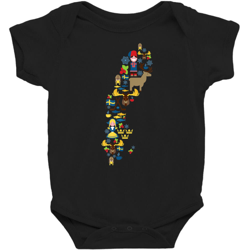 Sweden Map Stylized Map Of Sverige, Swedish Symbol Baby Bodysuit by Mata Gibson | Artistshot