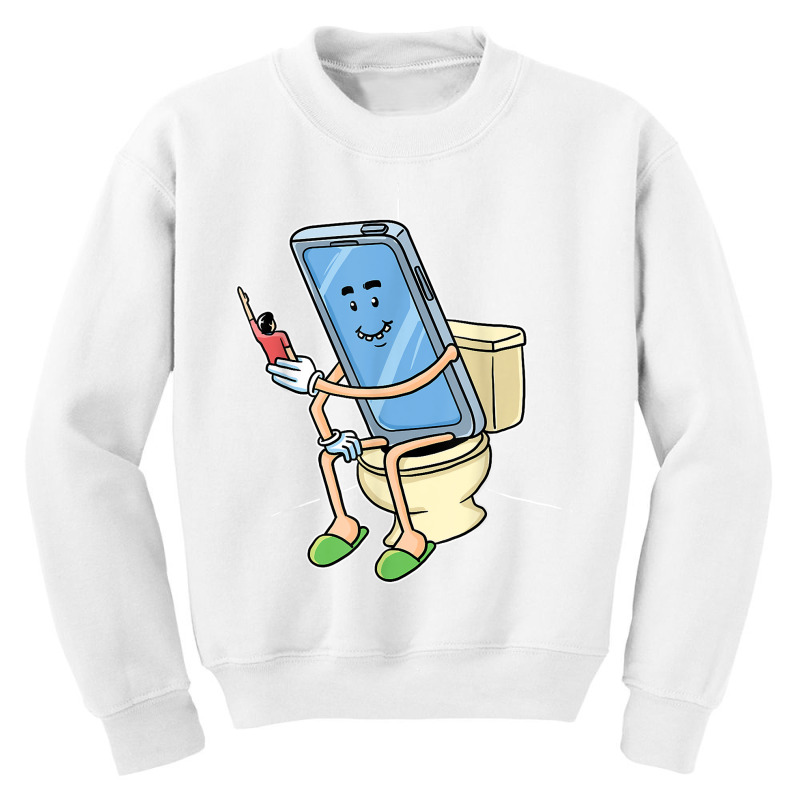 Funny Using Smart Phone On The Toilet Cell Mobile Phone T Shirt Youth Sweatshirt by montistd | Artistshot