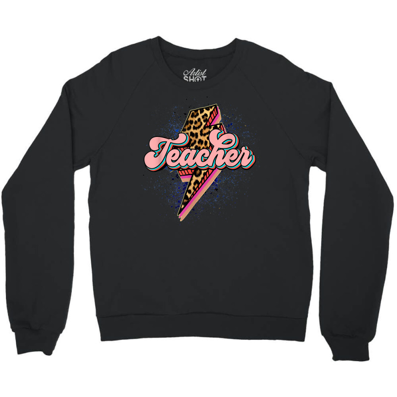 Back To School Teacher Leopard Lightning Bolt Motivational Crewneck Sweatshirt by Posh | Artistshot