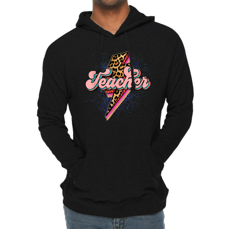 Back To School Teacher Leopard Lightning Bolt Motivational Lightweight Hoodie by Posh | Artistshot