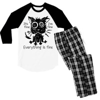 Everything Is Fine Funny Stressed Out Cat Graphic Tank Top Men's 3/4 Sleeve Pajama Set | Artistshot