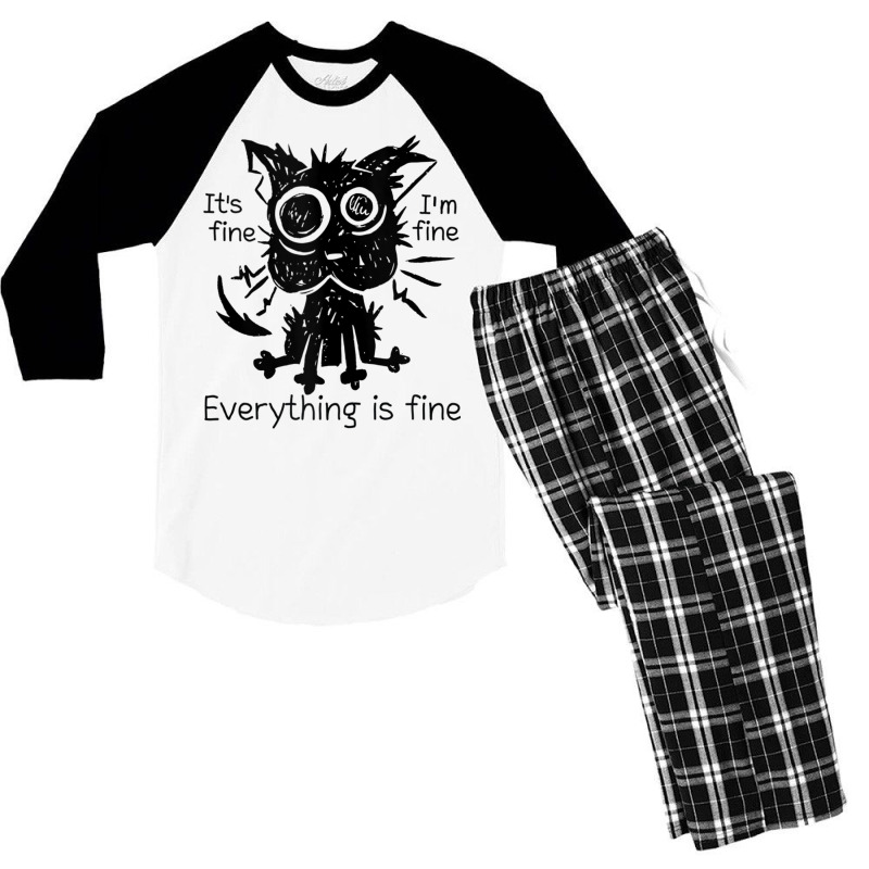 Everything Is Fine Funny Stressed Out Cat Graphic Tank Top Men's 3/4 Sleeve Pajama Set by cm-arts | Artistshot