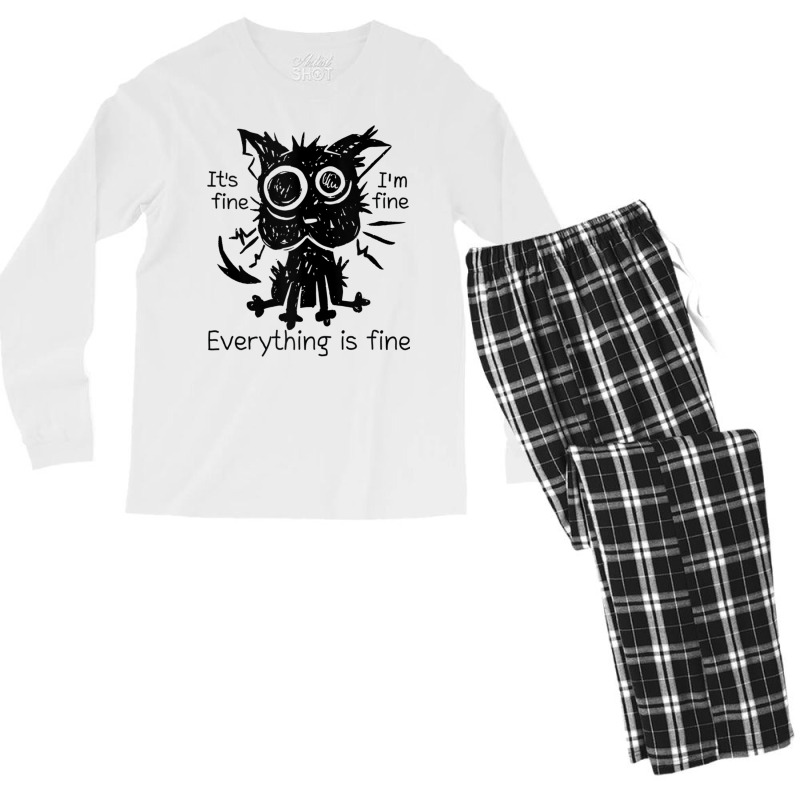 Everything Is Fine Funny Stressed Out Cat Graphic Tank Top Men's Long Sleeve Pajama Set by cm-arts | Artistshot