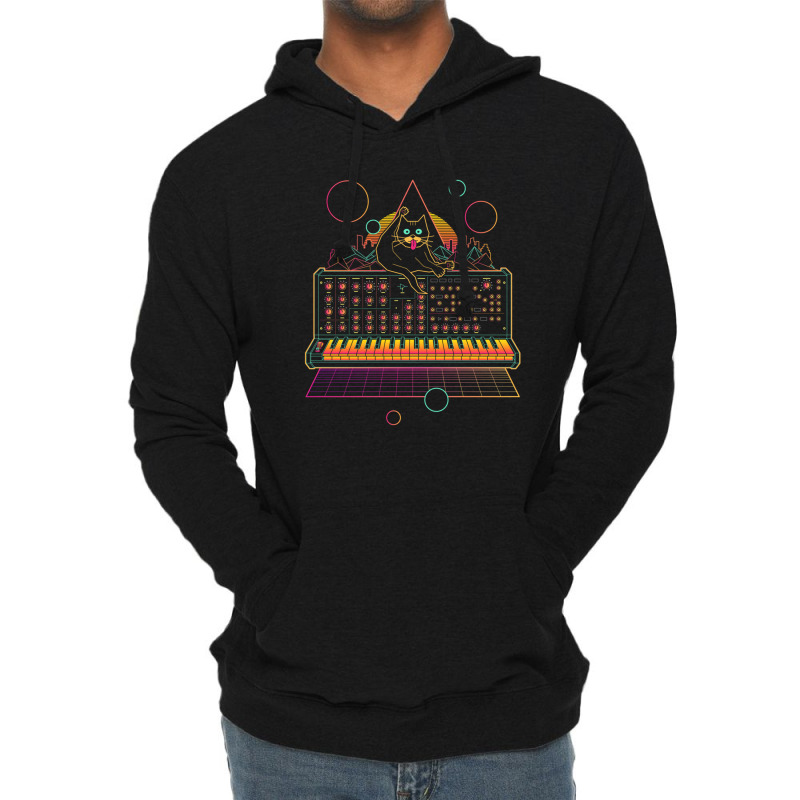 Synthwave Cat On Synthesizer Lightweight Hoodie | Artistshot