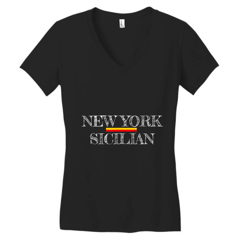 New York Sicilian Flag Pride Sicily Women's V-Neck T-Shirt by Sheppard Karena | Artistshot