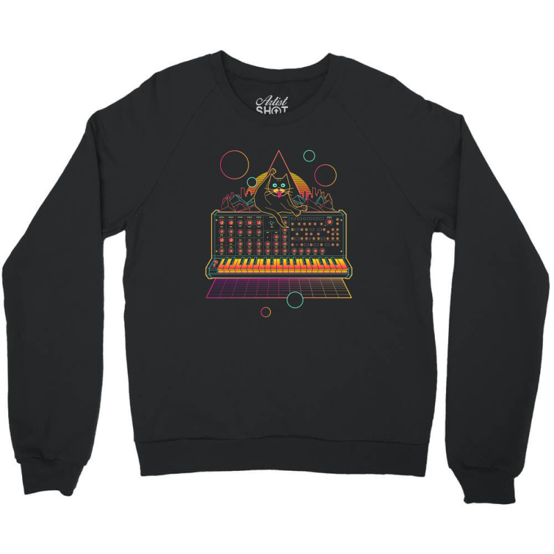 Synthwave Cat On Synthesizer 1 Crewneck Sweatshirt | Artistshot