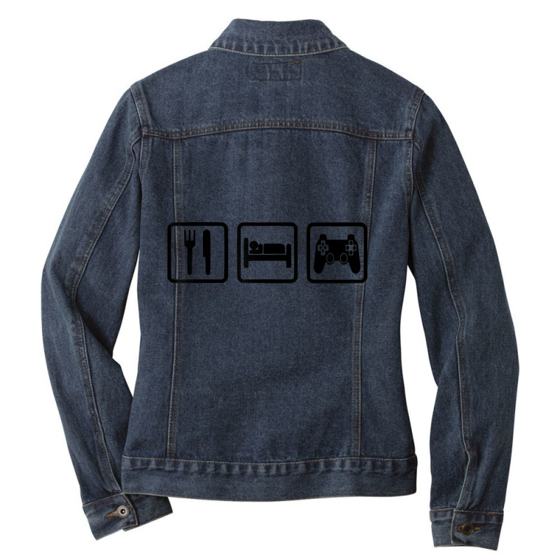 Gamer Gaming Video Game Eat Sleep Game Ladies Denim Jacket by cm-arts | Artistshot