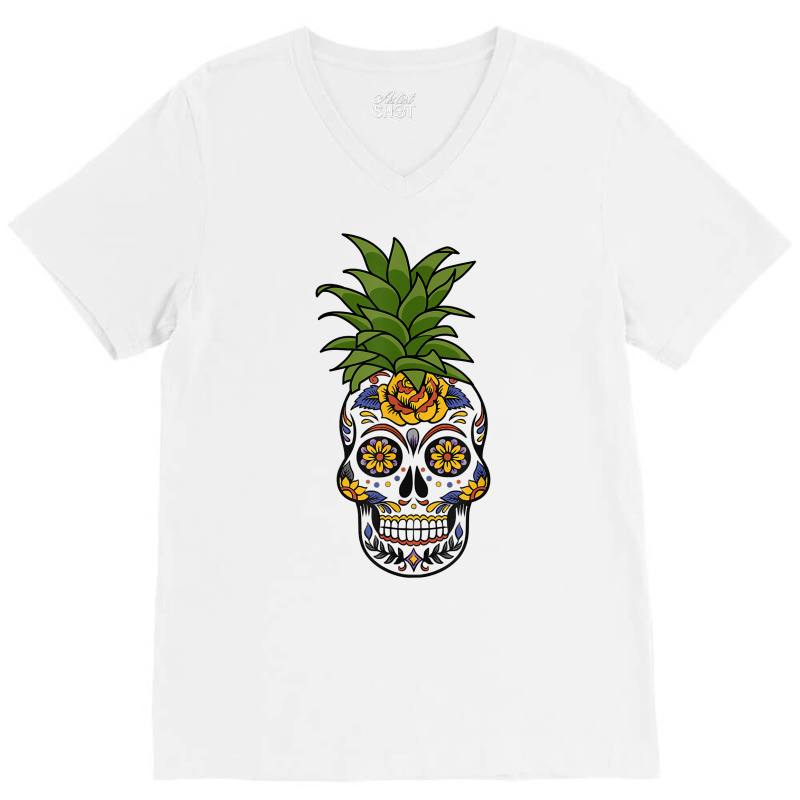 Halloween Pineapple Skull Bizarre Goth Skull Head T Shirt V-neck Tee | Artistshot