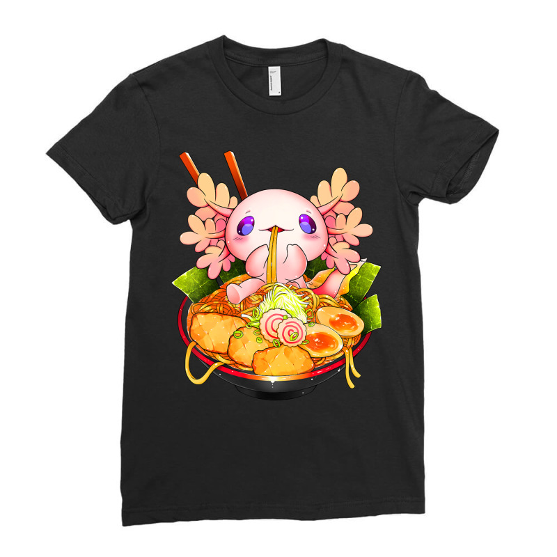 Axolotl Ramen Kawaii Japanese Anime Noodle Women Girls Ladies Fitted T-Shirt by cm-arts | Artistshot