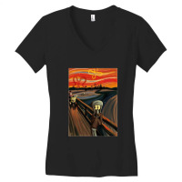 Music-retro-the-scream-by-edvard-munch-funny-graphic-gift- Women's V-neck T-shirt | Artistshot