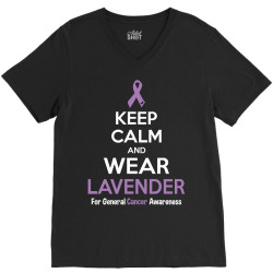 Keep Calm And Wear Lavender (For General Cancer Awareness) V-Neck Tee | Artistshot