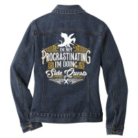 Not Procrastinating Side Quests Funny Rpg Gamer Dragons T Shirt Ladies Denim Jacket | Artistshot