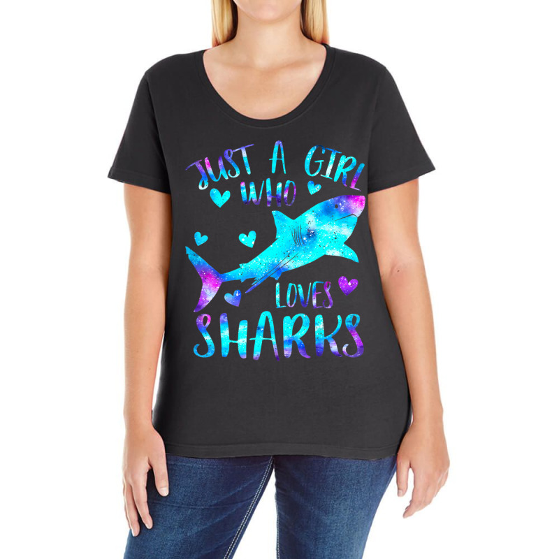 Just A Girl Who Loves Sharks Watercolor Shark Ladies Curvy T-Shirt by cm-arts | Artistshot