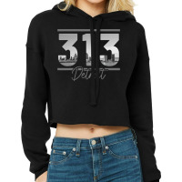 Detroit 313 Area Code Skyline Michigan Vintage Cropped Hoodie | Artistshot