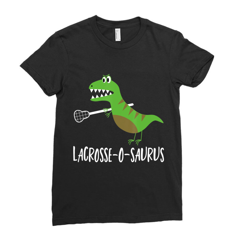 Lacrosse Lax Player Dinosaur Dino Lover Sport Ladies Fitted T-Shirt by cm-arts | Artistshot