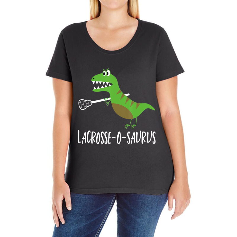 Lacrosse Lax Player Dinosaur Dino Lover Sport Ladies Curvy T-Shirt by cm-arts | Artistshot