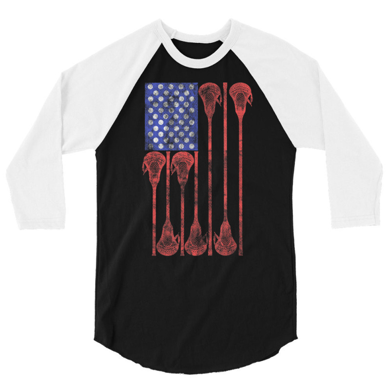 Lacrosse Stick Lax American Flag 3/4 Sleeve Shirt by cm-arts | Artistshot