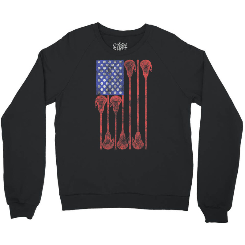 Lacrosse Stick Lax American Flag Crewneck Sweatshirt by cm-arts | Artistshot