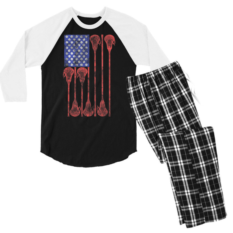 Lacrosse Stick Lax American Flag Men's 3/4 Sleeve Pajama Set by cm-arts | Artistshot