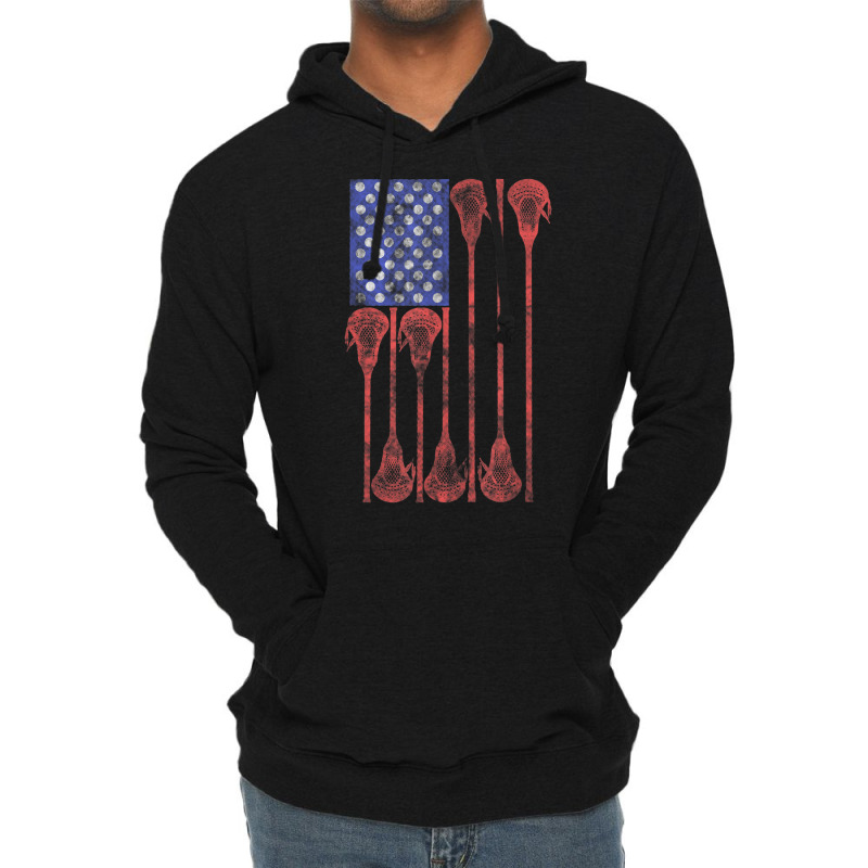 Lacrosse Stick Lax American Flag Lightweight Hoodie by cm-arts | Artistshot