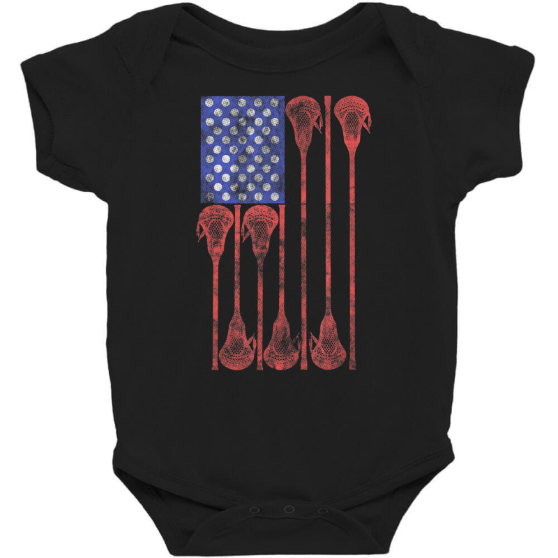 Lacrosse Stick Lax American Flag Baby Bodysuit by cm-arts | Artistshot