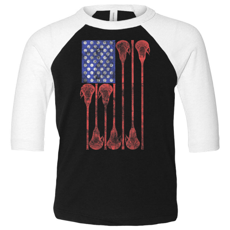 Lacrosse Stick Lax American Flag Toddler 3/4 Sleeve Tee by cm-arts | Artistshot