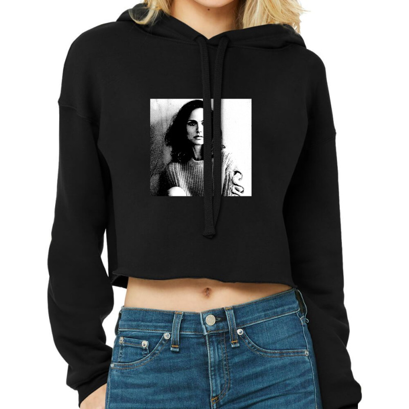 Natalie Portman Black & White Portrait (linocut) Cropped Hoodie by KristiMartin | Artistshot