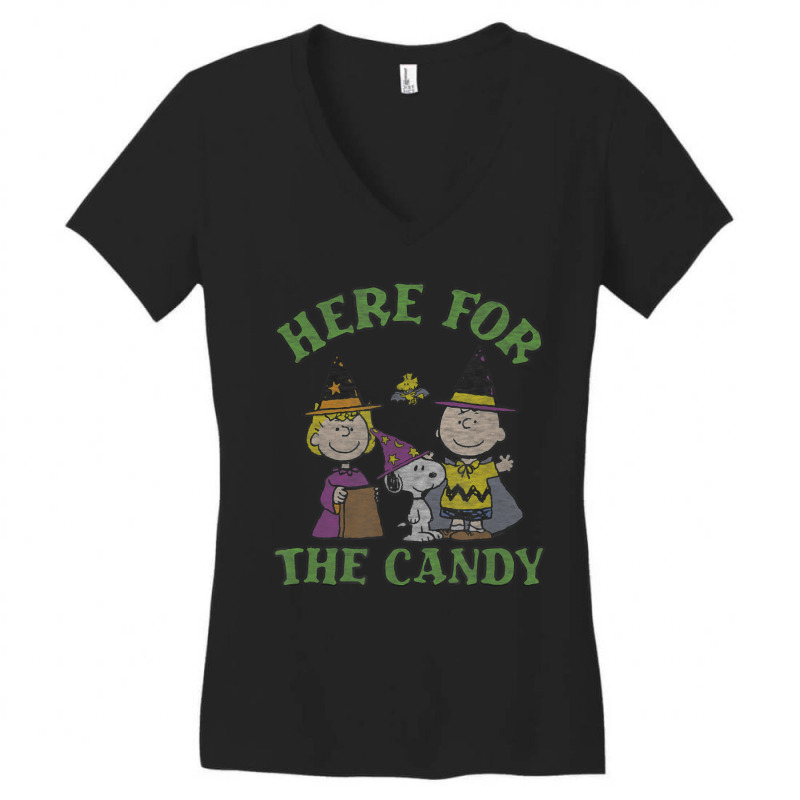 Peanuts Halloween Charlie Sally Here For The Candy Women's V-Neck T-Shirt by cm-arts | Artistshot