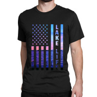 Lake Life American Flag Dock Sunset Wakeboarder Power Boat Classic T-shirt | Artistshot