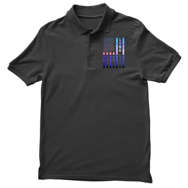 Lake Life American Flag Dock Sunset Wakeboarder Power Boat Men's Polo Shirt | Artistshot