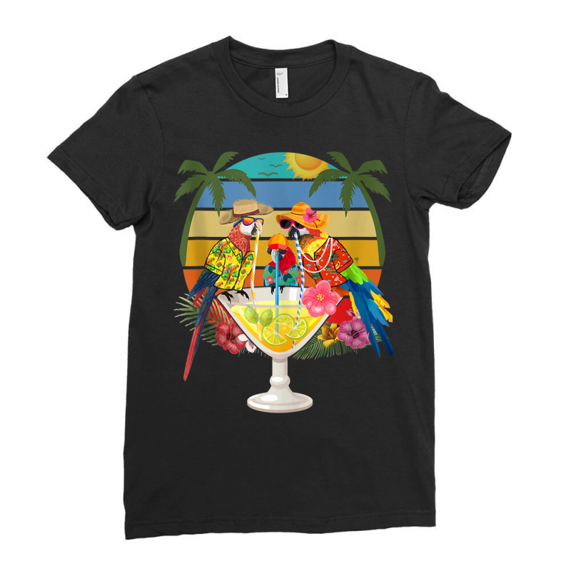 Parrots Drinking Margarita On Summer Vacation Birds Fun Tank Top Ladies Fitted T-Shirt by cm-arts | Artistshot