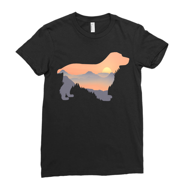 Cocker Spaniel Cocker Spaniel Dog Silhouette Sun Mountain Gift Ladies Fitted T-Shirt by cm-arts | Artistshot