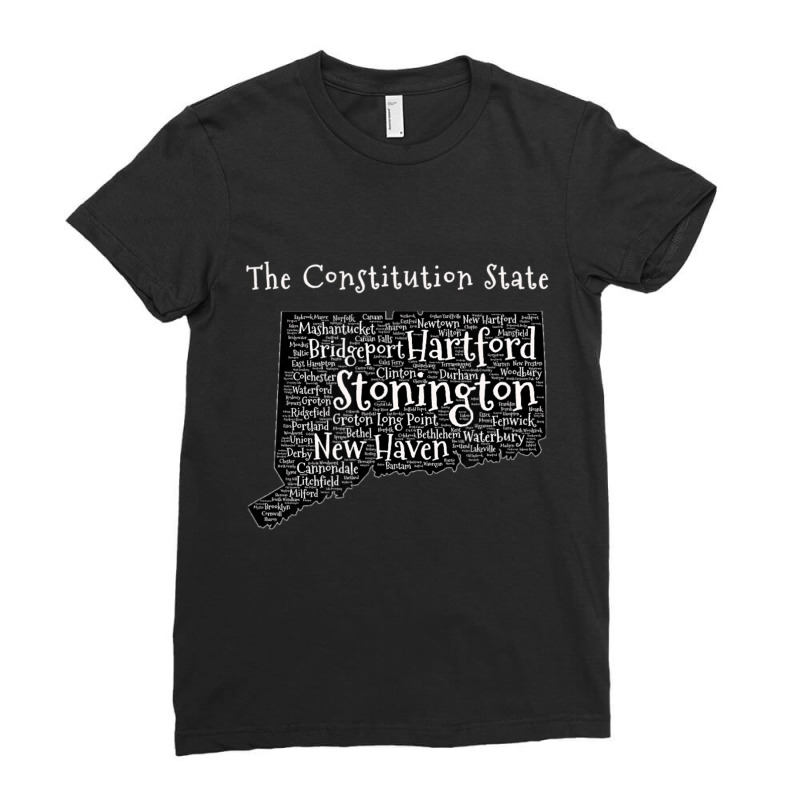 Connecticut City And Town Word Art Cloud Ladies Fitted T-Shirt by Coble Spellman | Artistshot