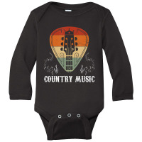 Vintage Country Music Lovers Acoustic Guitar Pick Guitarist Long Sleeve Baby Bodysuit | Artistshot