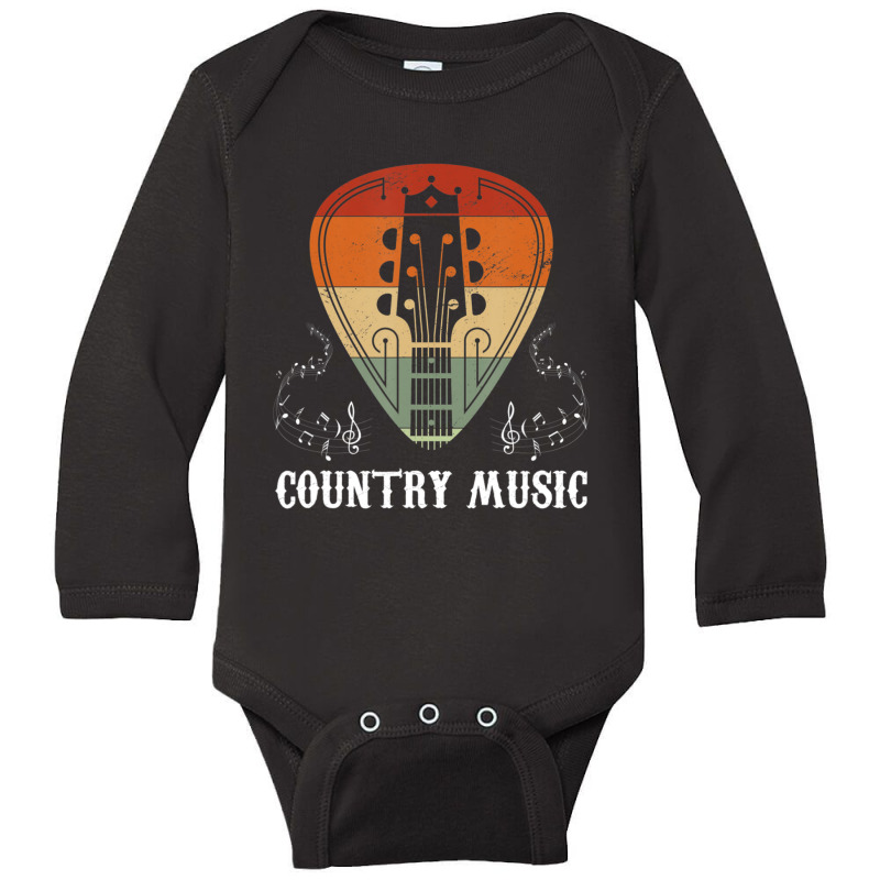 Vintage Country Music Lovers Acoustic Guitar Pick Guitarist Long Sleeve Baby Bodysuit by cm-arts | Artistshot