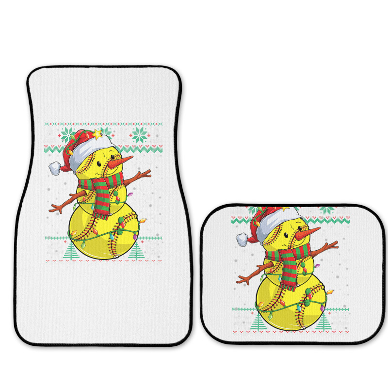 Funny Snowman Softball Christmas Ball Ugly Sweater Full Set Car Mats | Artistshot