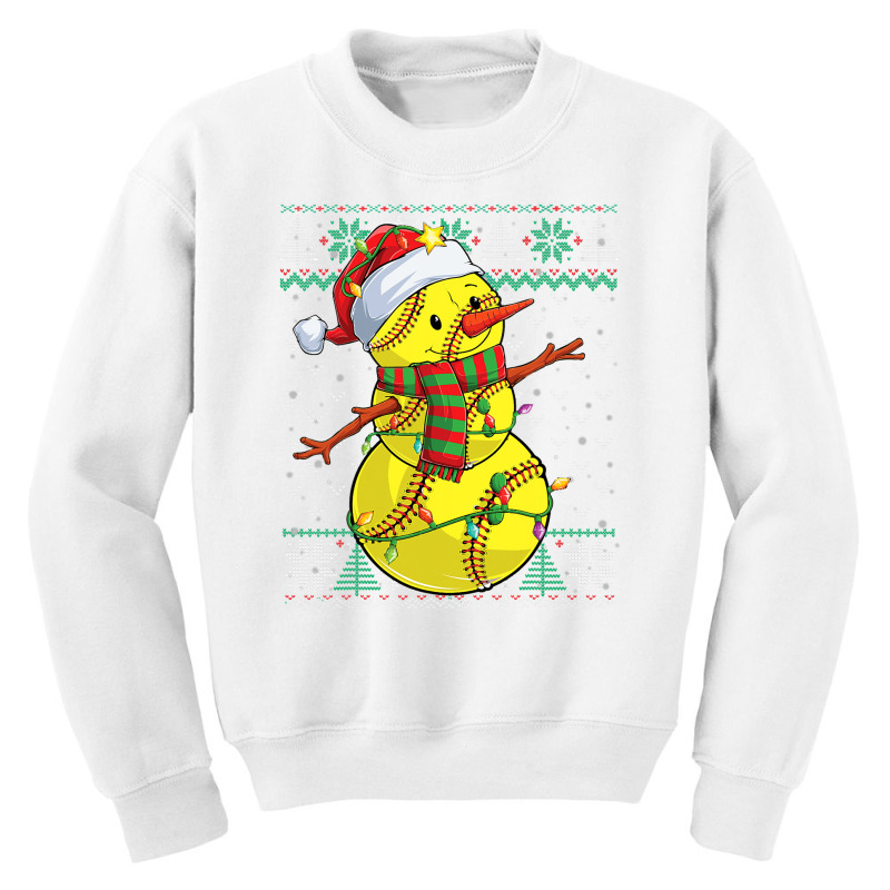 Funny Snowman Softball Christmas Ball Ugly Sweater Youth Sweatshirt | Artistshot