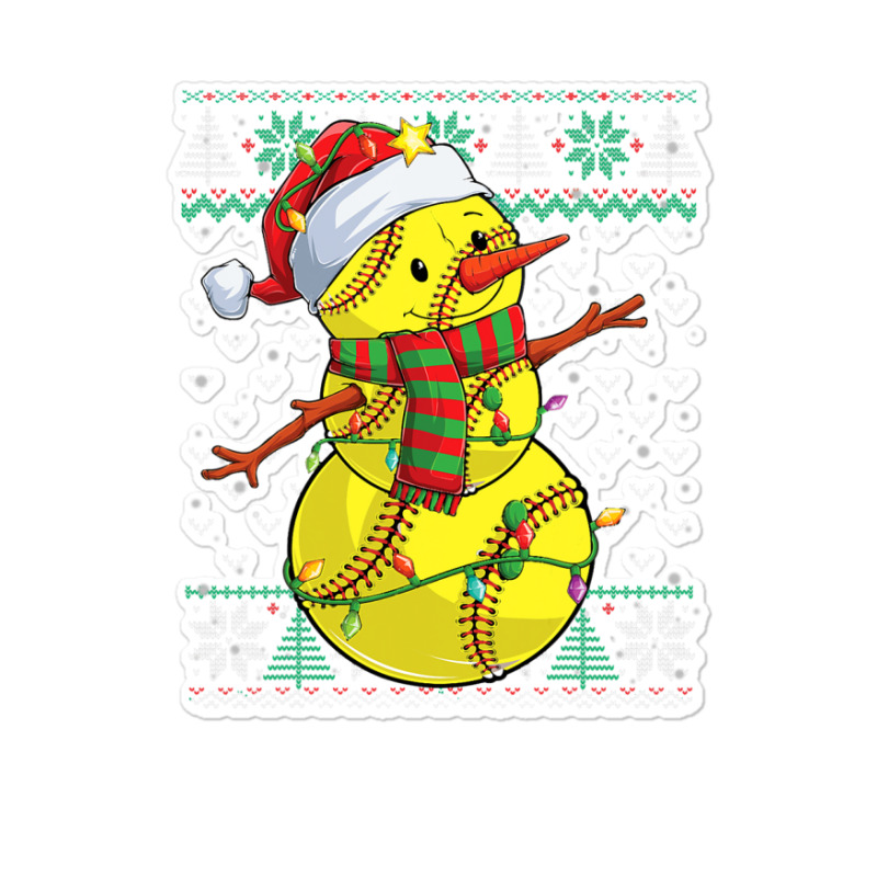 Funny Snowman Softball Christmas Ball Ugly Sweater Sticker | Artistshot