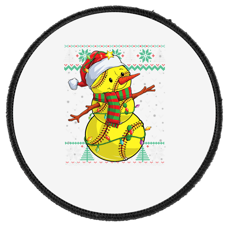 Funny Snowman Softball Christmas Ball Ugly Sweater Round Patch | Artistshot