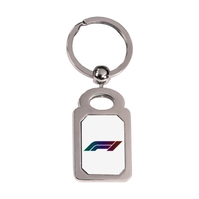 F1 Logo Glow Silver Rectangle Keychain Designed By Hannah