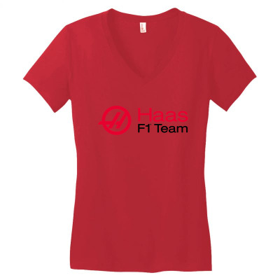 Haas F1 Team Women's V-neck T-shirt Designed By Hannah